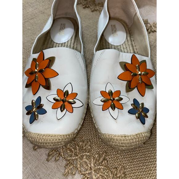 Michael Kors White Floral Flower Embellished Slide On Espadrilles Flats GUC 6.5M - Picture 10 of 13